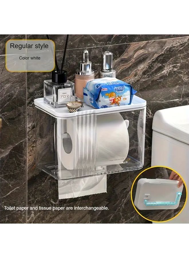 Grey Wall Mounted Tissue Box Holder Waterproof Plastic Toilet Paper Dispenser With Storage Shelf No Drill Installation - Image 3